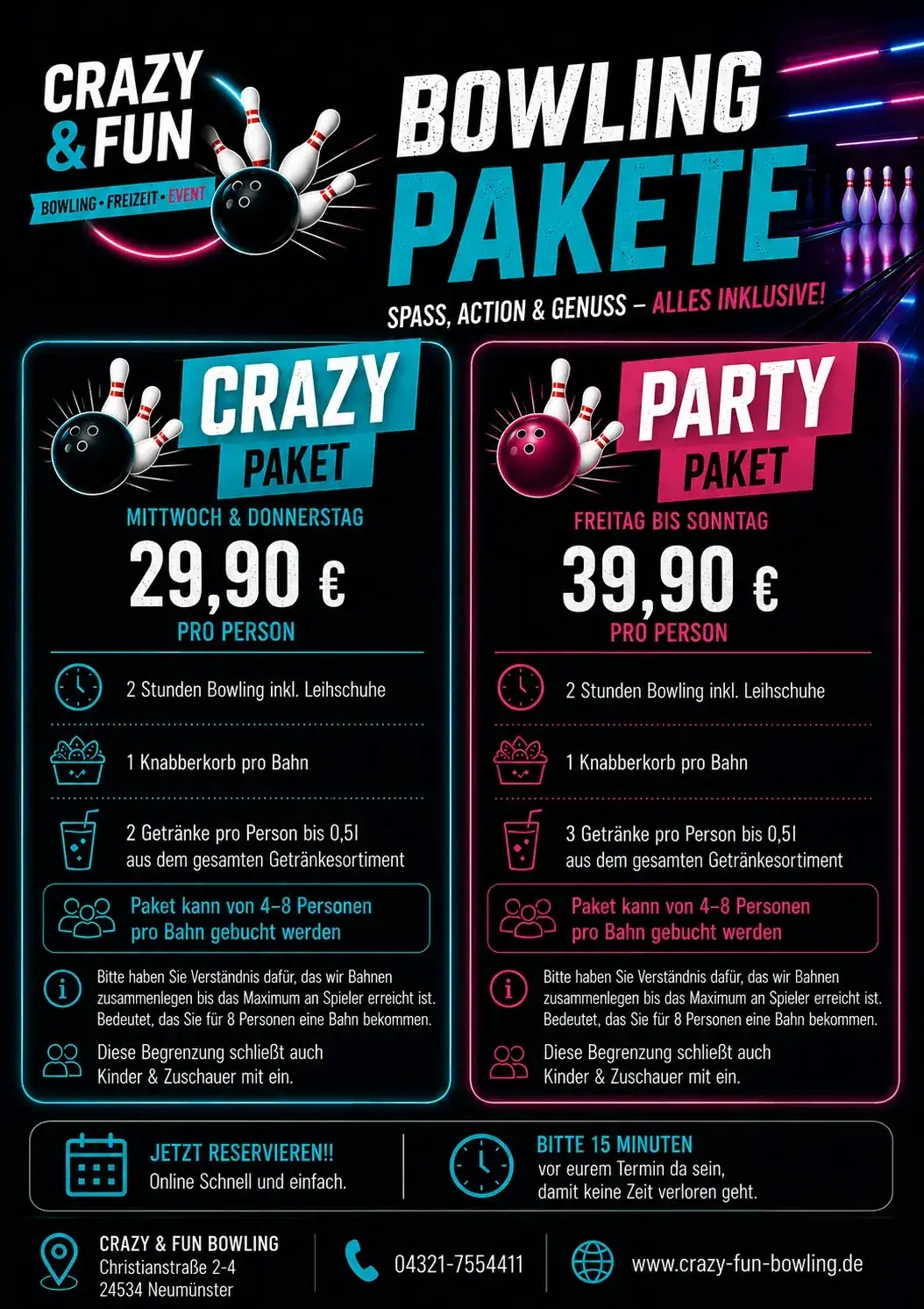 Crazy und Party Bowling-Pakete bei Crazy & Fun